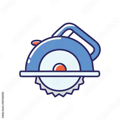 Circular saw icon. Blue circular saw graphic.  Symbolizes craftsmanship, precision, and DIY projects.