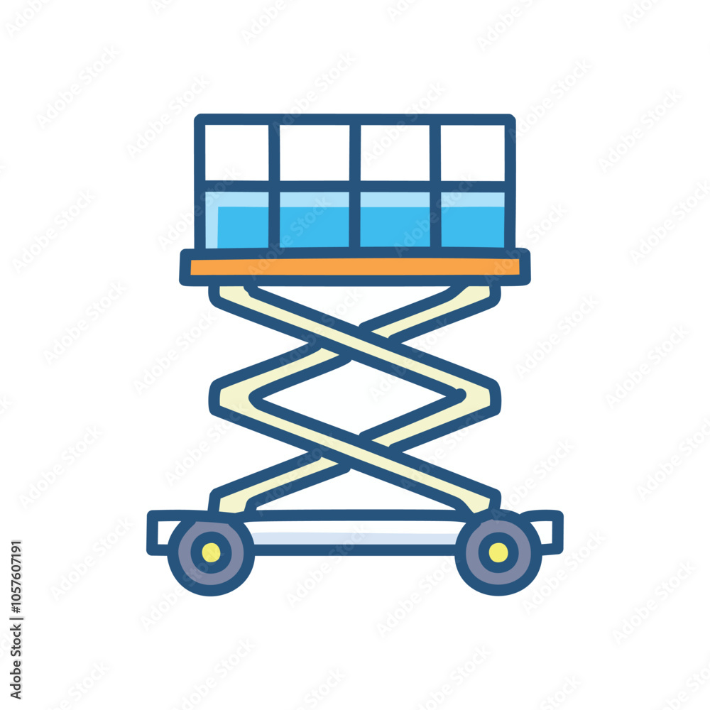 Scissor lift platform. Elevated work platform;  safe, efficient lifting. Ideal for warehouse, construction.