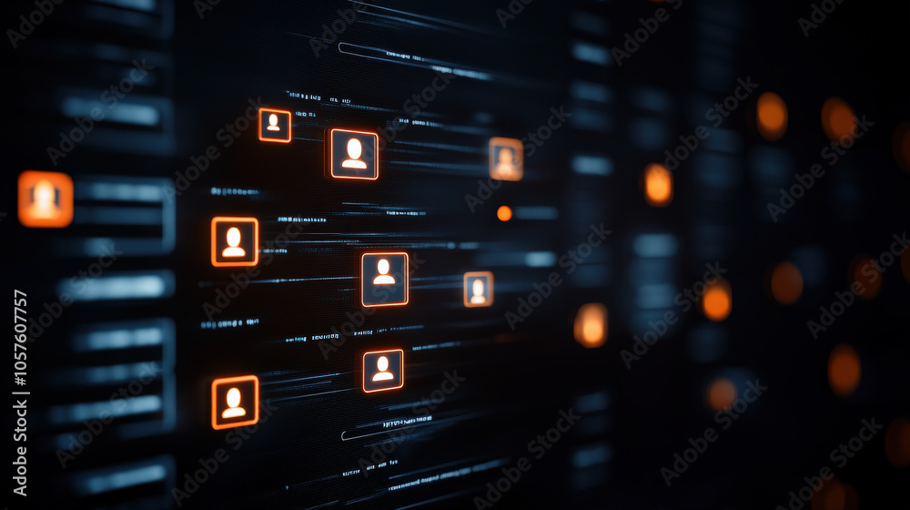 A digital interface displaying interconnected user icons and data streams, suggesting networks and information flow. A digital interface displaying interconnected user icons and data streams, suggesting networks and information flow.