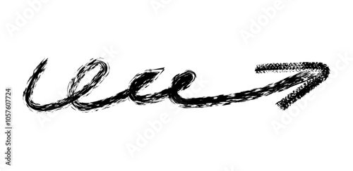 Hand drawn simple arrow drawn with wax crayon, chalk or charcoal. Uneven dry texture for underlining highlighting. Pencil drawn lines, strikethrough, grungy vector isolated on white