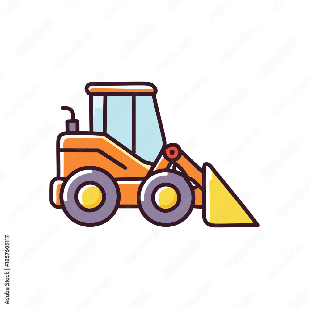 Loader tractor icon. Orange wheel loader, construction vehicle. Represents progress, building, and development. Loader tractor icon. Orange wheel loader, construction vehicle. Represents progress, building, and development.