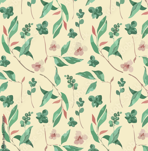 Beautiful vector seamless floral pattern with watercolor hand drawn gentle summer flowers. Stock illustration. Natural artwork.
