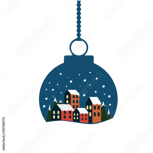 Christmas decorative ball with winter landscape. 