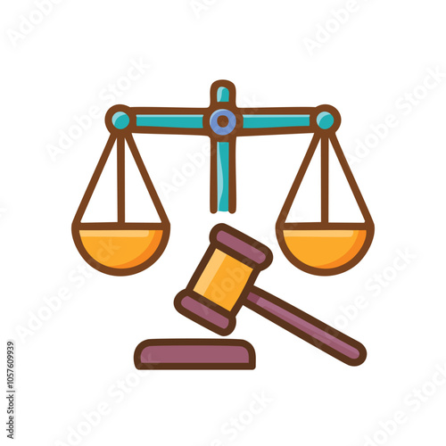 Justice scales and gavel. Law symbol; balance, fairness, judgment, legal decision, impartial justice.  Represents the pursuit of equity.
