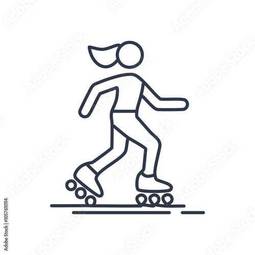 Rollerblading girl icon. Dynamic line art depicts a woman rollerblading, symbolizing freedom and active lifestyle.