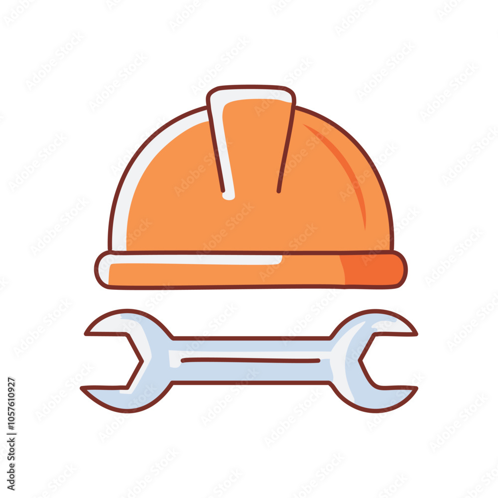 Hard hat wrench icon. Construction, repair, safety. Symbolizes skilled labor and problem-solving. Hard hat wrench icon. Construction, repair, safety. Symbolizes skilled labor and problem-solving.