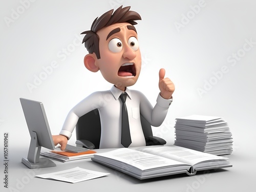 stressed office worker in white background