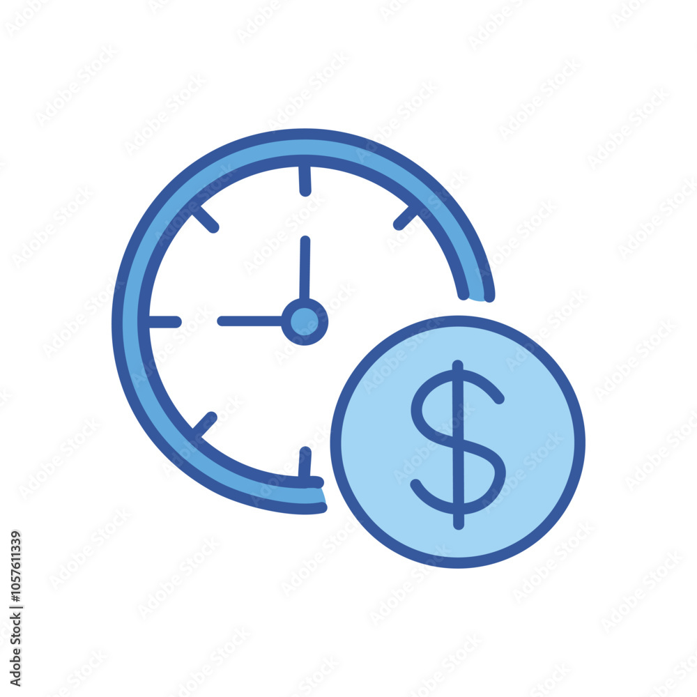 Time is money concept. Clock and dollar sign illustrate the value of time, symbolizing productivity and financial success. Effective time management equals financial gain. Time is money concept. Clock and dollar sign illustrate the value of time, symbolizing productivity and financial success. Effective time management equals financial gain.
