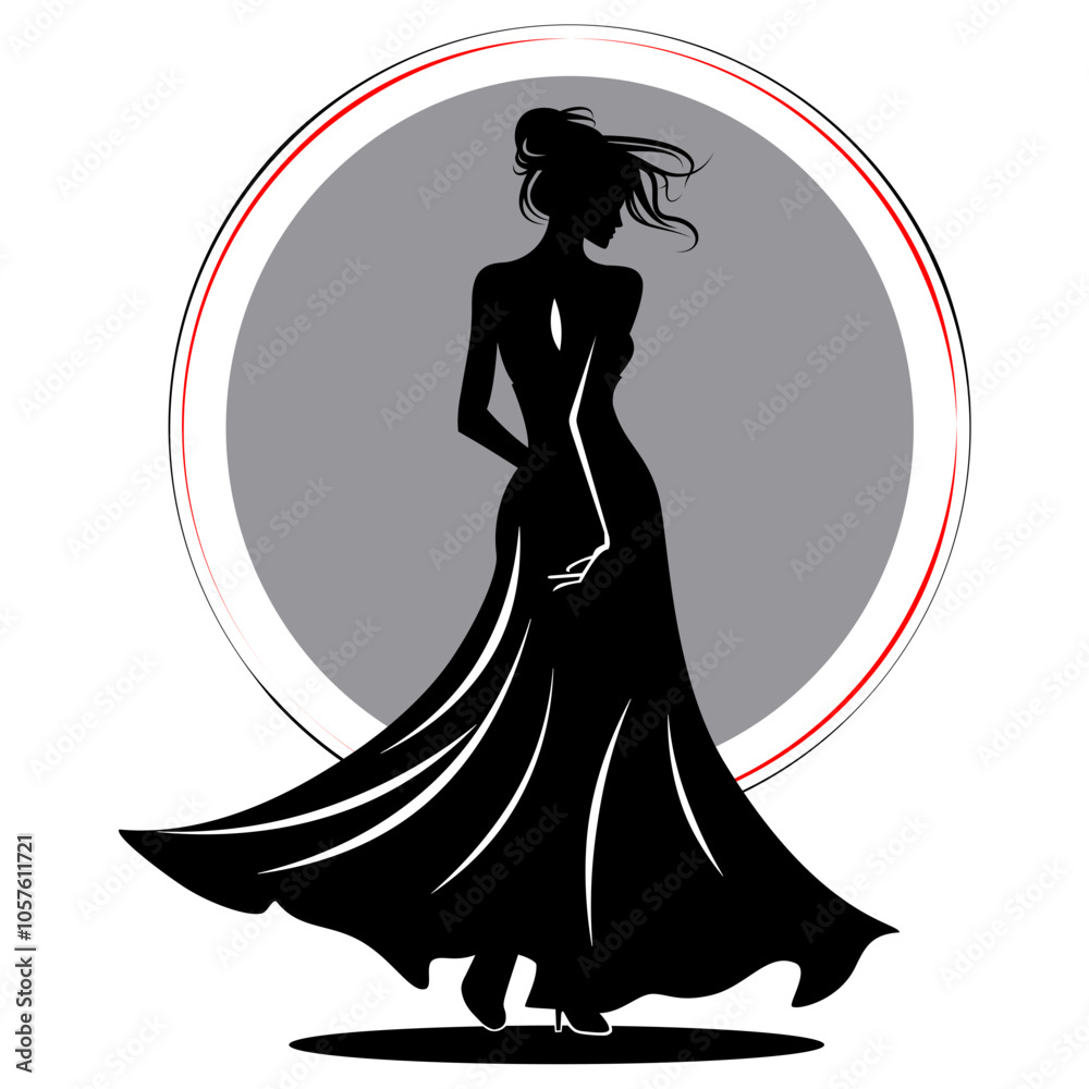 Fototapeta premium Elegante Silhouette einer Frau in Abendkleid – Stilvolles Design für Mode und Schneiderkunst
