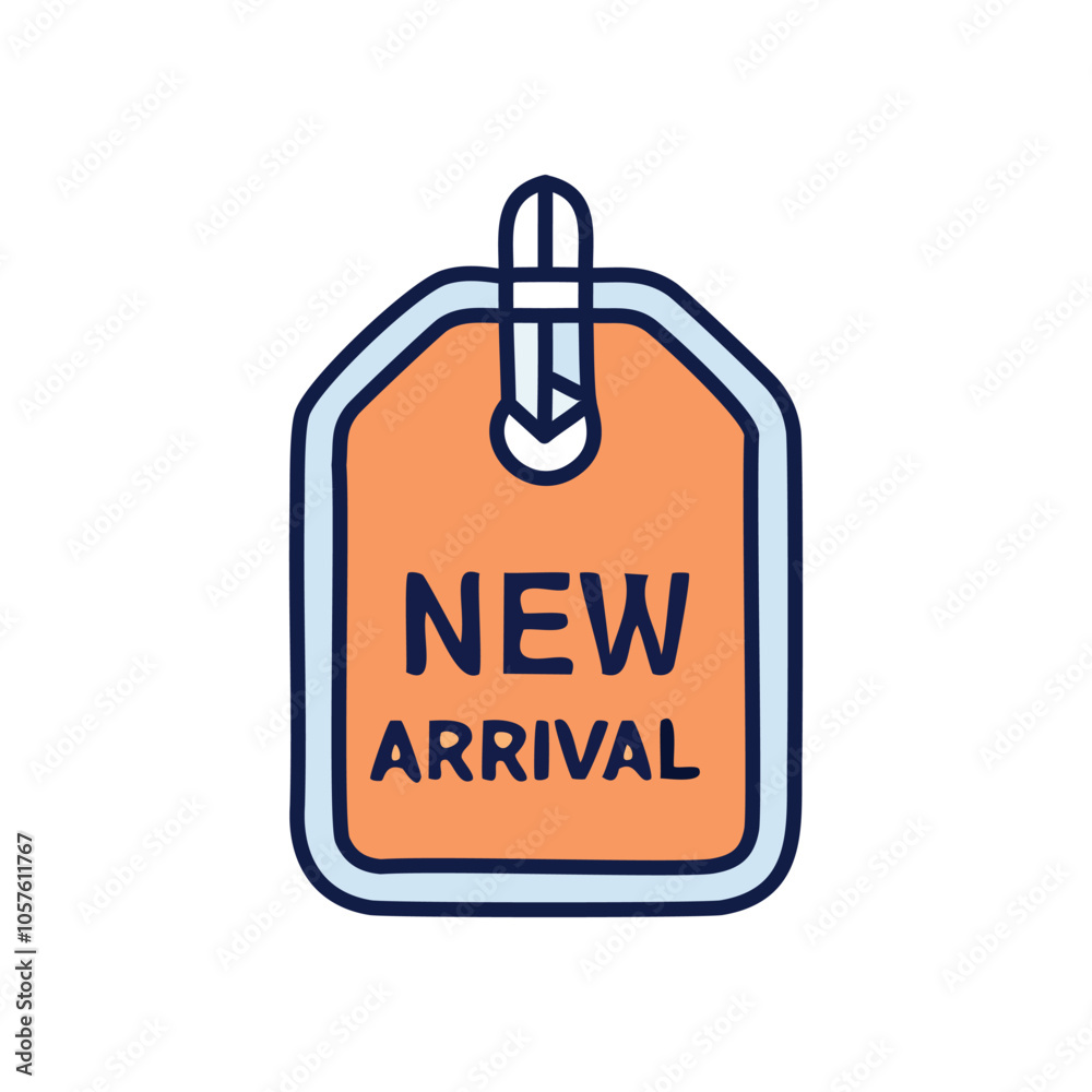 Naklejka premium New product arrival tag. Fresh items launched. Announcing latest goods, exciting debut.
