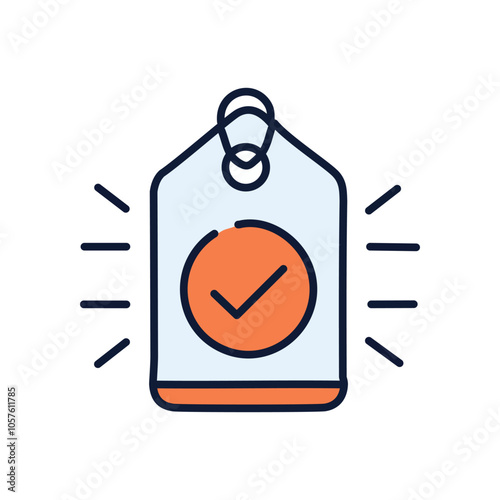 Approved tag icon. Verified label, quality guarantee, approved product.  Success symbol.