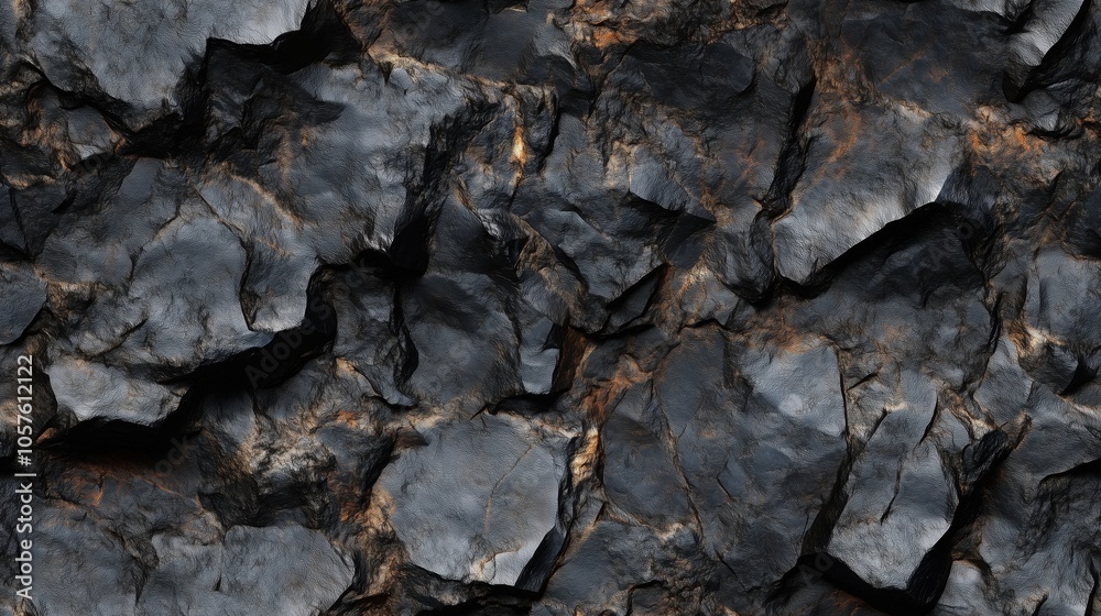 Jagged edges and deep crevices create a dramatic texture in this close up view of a dark rocky cliff face, illuminated by subtle highlights, suitable for backgrounds and design elements Jagged edges and deep crevices create a dramatic texture in this close up view of a dark rocky cliff face, illuminated by subtle highlights, suitable for backgrounds and design elements