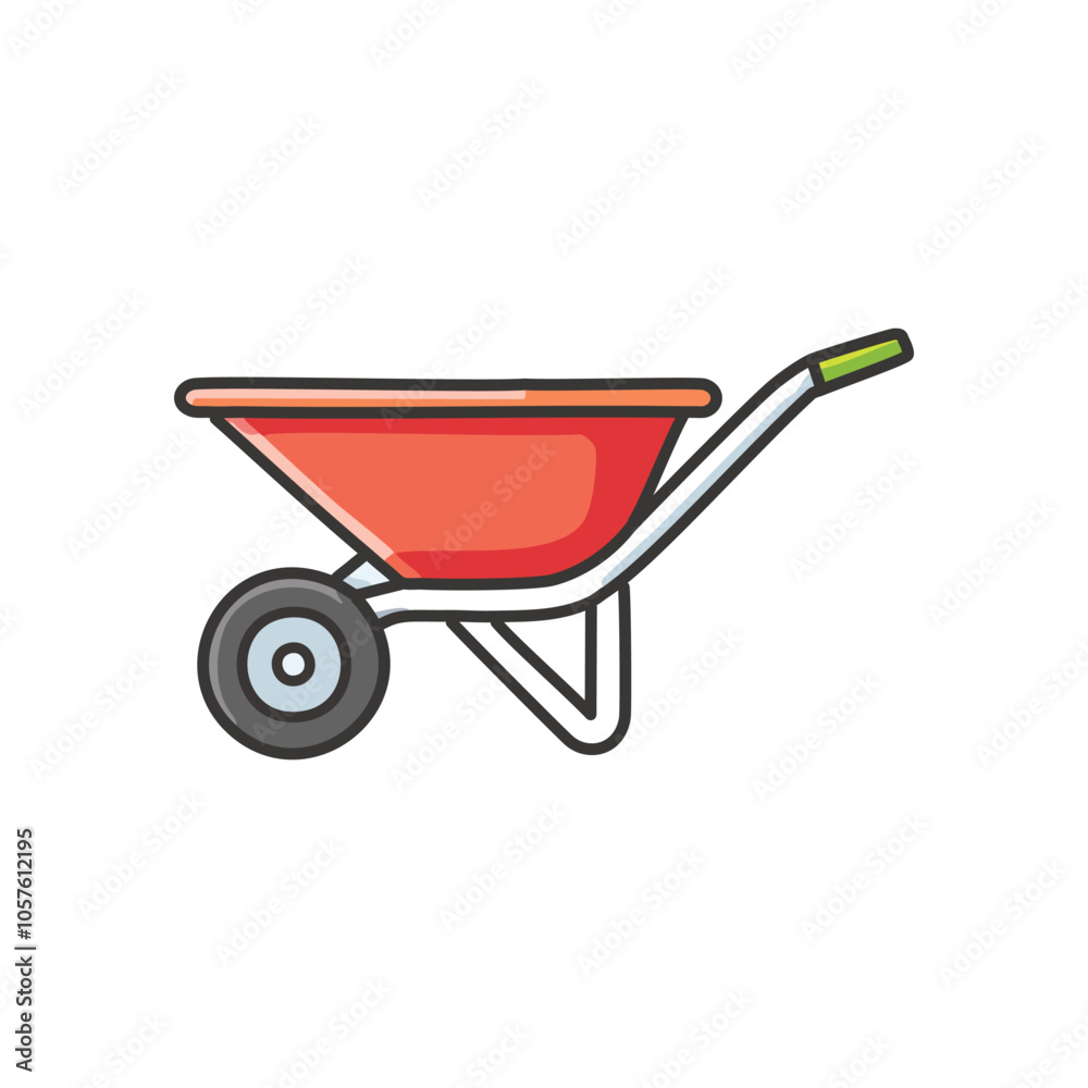 Red wheelbarrow icon. Gardening tool;  symbol of hard work and yield.  Perfect for spring projects