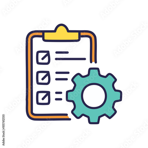 Checklist gear efficiency. Optimize workflow, boost productivity.  Gear symbolizes smooth process, checklist ensures completion.