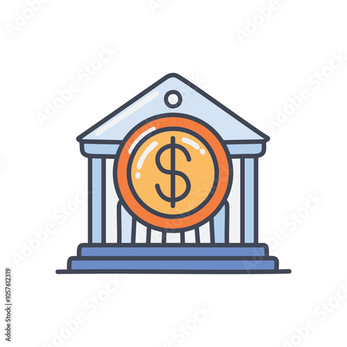 Bank finance building icon. Financial security emblem; depicts wealth, investment, and banking prosperity.
