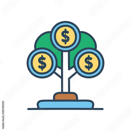 Money tree growth finance. Financial prosperity, wealth growth, investment returns symbolized by a money tree.  Success, abundance.