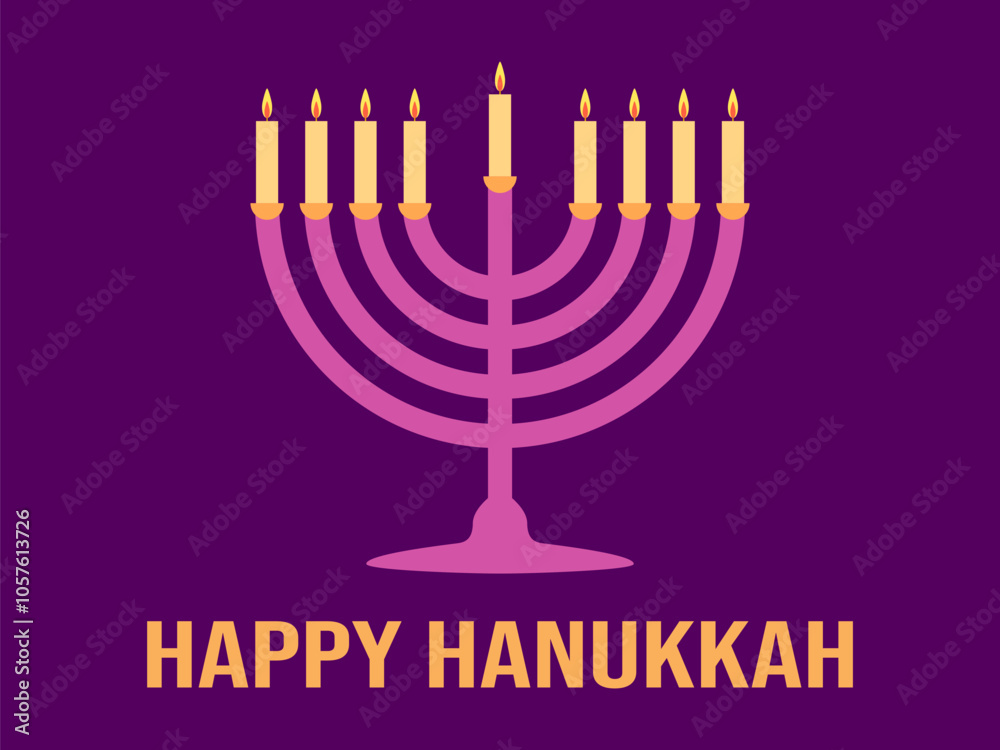Happy Hanukkah. Menorah with nine candles - a symbol of the Jewish holiday. Lit candles. Design for invitations, brochures and advertising materials. Vector illustration Happy Hanukkah. Menorah with nine candles - a symbol of the Jewish holiday. Lit candles. Design for invitations, brochures and advertising materials. Vector illustration