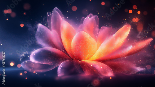 Abstract glowing lotus with vibrant pink and orange petals