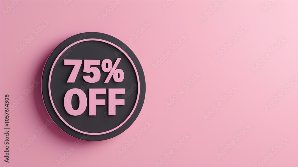 Black '75% OFF' Promotional Sign on a Pink Background with Copy Space Black '75% OFF' Promotional Sign on a Pink Background with Copy Space