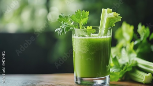 A glass of green celery juice, Celery drink prepared for healthy nutrition and detox