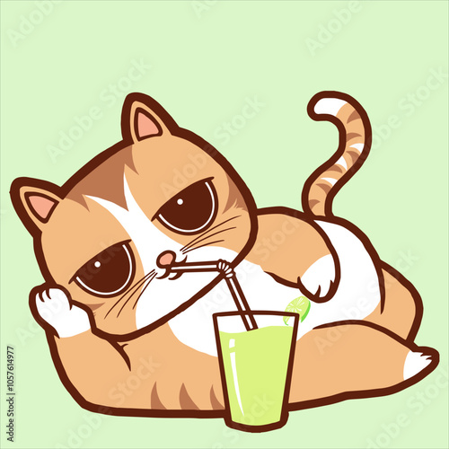 cute cat relaxing while drinking lemon juice