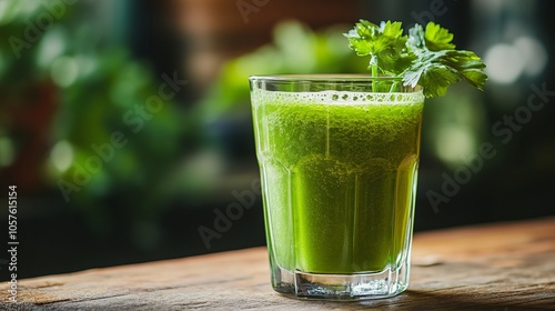 A glass of green celery juice, Celery drink prepared for healthy nutrition and detox