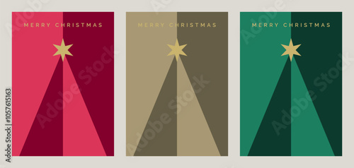 Christmas Card with Geometric Christmas Tree Design. Modern Design Template for Merry Christmas Greeting Card. 