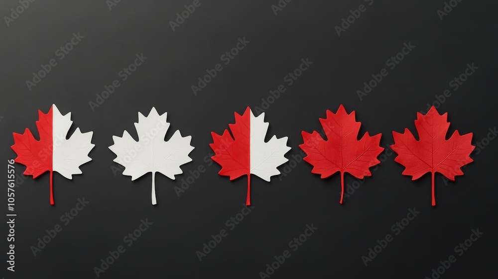 Colorful arrangement of maple leaves showcasing Canadian patriotism on a dark background Colorful arrangement of maple leaves showcasing Canadian patriotism on a dark background