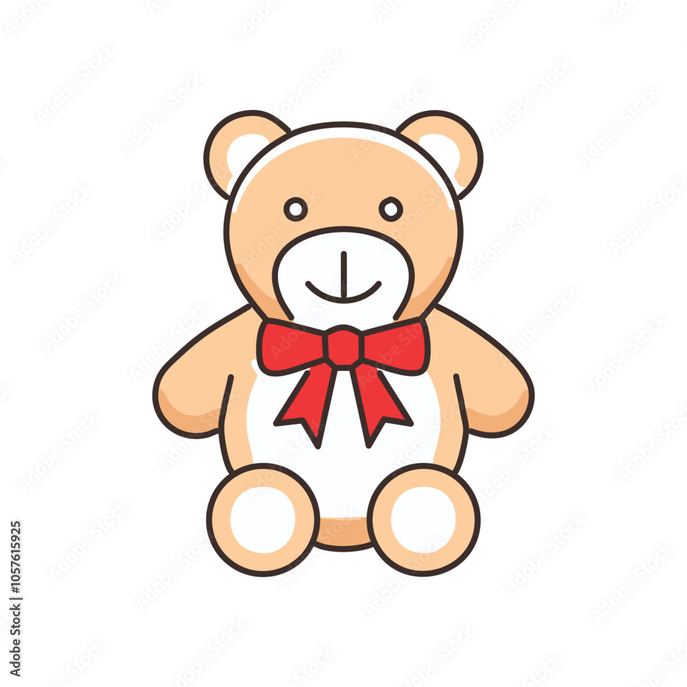 Obraz premium Cute teddy bear gift. Adorable teddy bear with a red bow, perfect for gifting. Symbolizes love and childhood innocence.