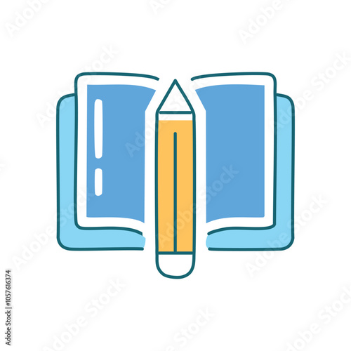 Book and pencil icon. Education symbol; learning, writing, knowledge, literacy,  wisdom,  storytelling,  reading,  authoring.