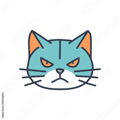 Grumpy cat face. Angry feline, displeased expression, irritated kitty.  Shows annoyance or frustration.