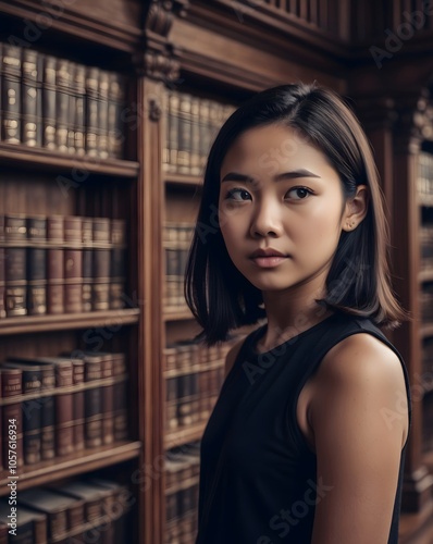 Elegant Teen in a Classic Library Setting