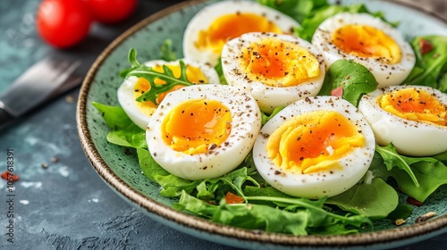 Healthy keto lunch with boiled eggs 