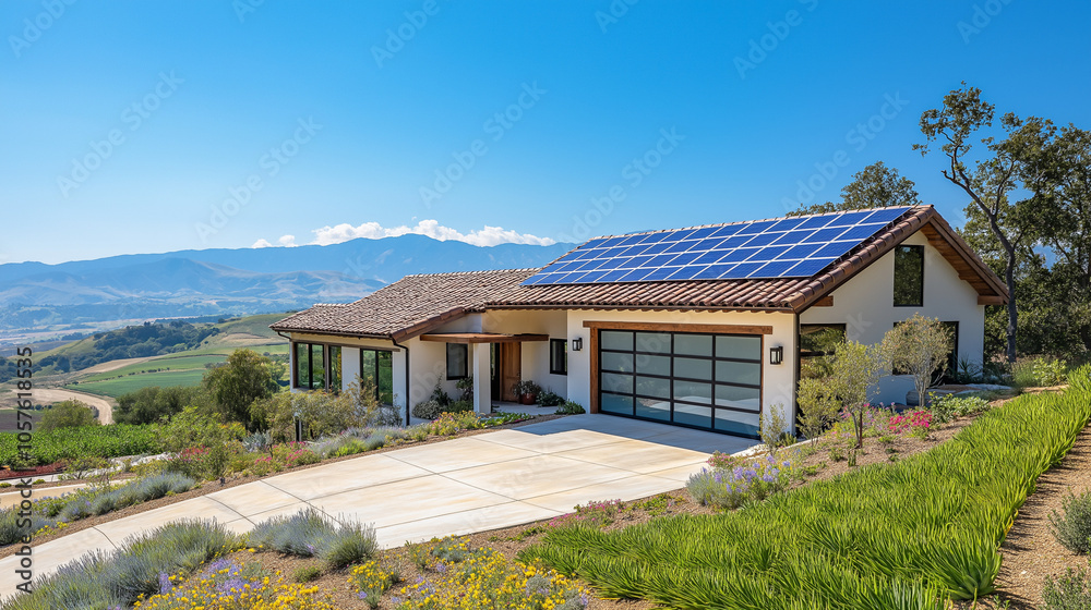 Modern Eco-Friendly House with Solar Panels and Garden Modern Eco-Friendly House with Solar Panels and Garden