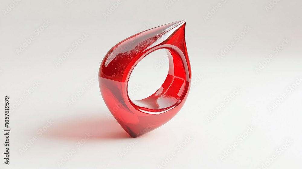 Abstract Red Glass Ring Sculpture Modern Minimalist Design