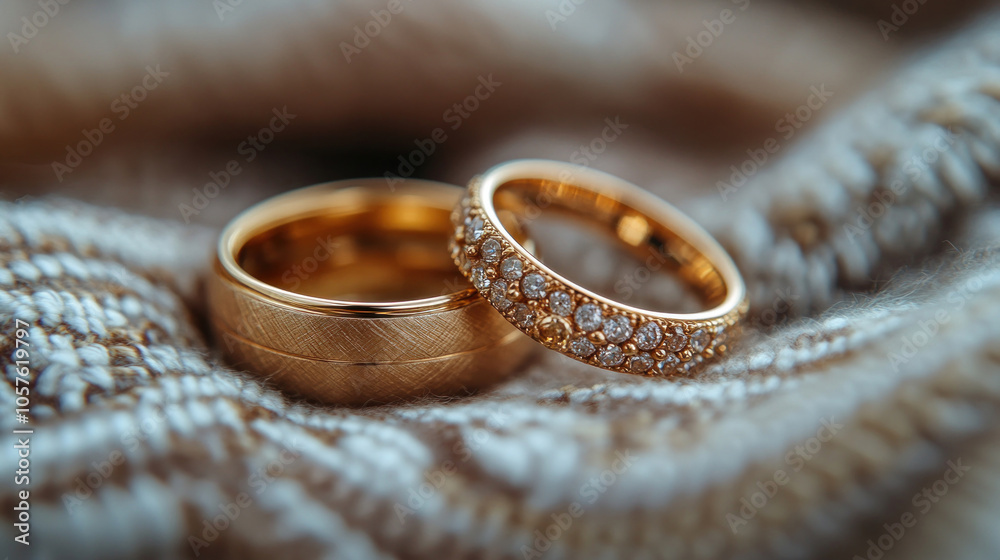 Close-up of wedding rings on a delicate lace cloth, symbolic and emotional moment Close-up of wedding rings on a delicate lace cloth, symbolic and emotional moment