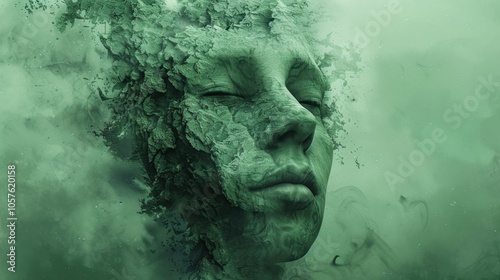 Stock illustration Inner turmoil in green with hidden face textured photo