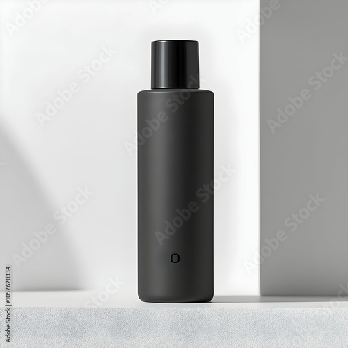 Minimalist Matte Gray Shampoo Bottle with Black Label on White Background