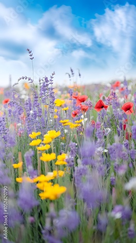 Vibrant Wildflowers Blooming Under a Bright Blue Sky Mobile Wallpaper