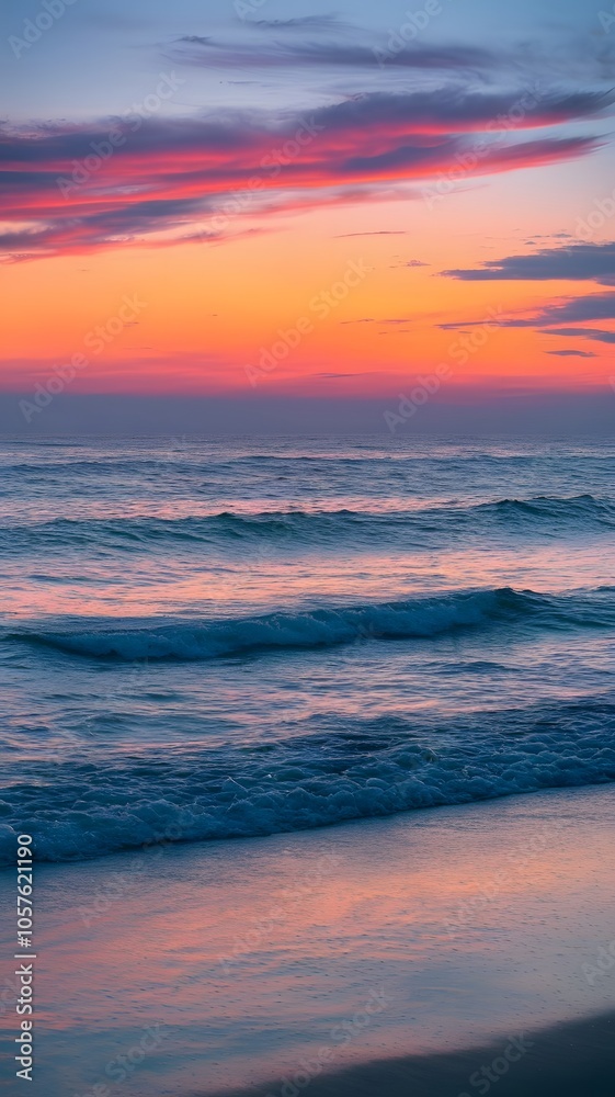 Obraz premium Serene Coastal Beach Scene at Dusk Mobile Wallpaper