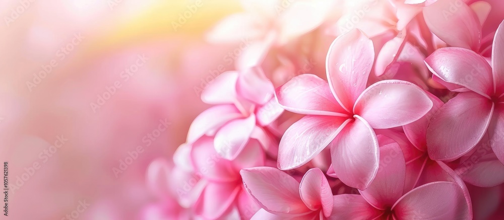Fototapeta premium Bunch Of Pink Frangipani Plumeria Flowers Close Up