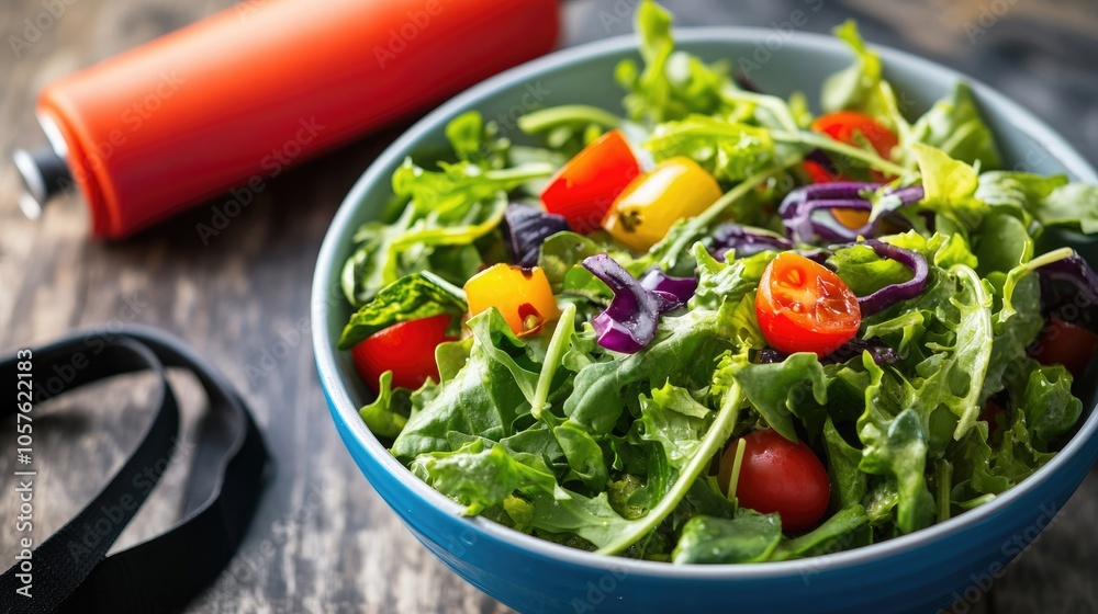 Nutritious salad with exercise gear