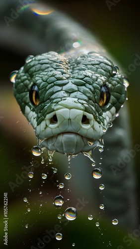 Macro Photograph of Water Droplets on Snake’s Scaly Face Mobile Wallpaper