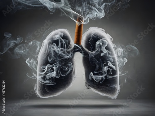 Illustration of Cigarette Smoke Forming Lungs to Symbolize Smoking Damage