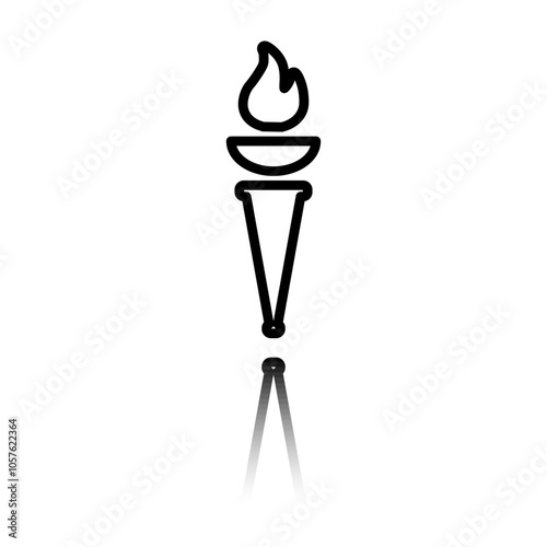 Torch simple icon. Flat design. Black icon with mirror reflection. White background