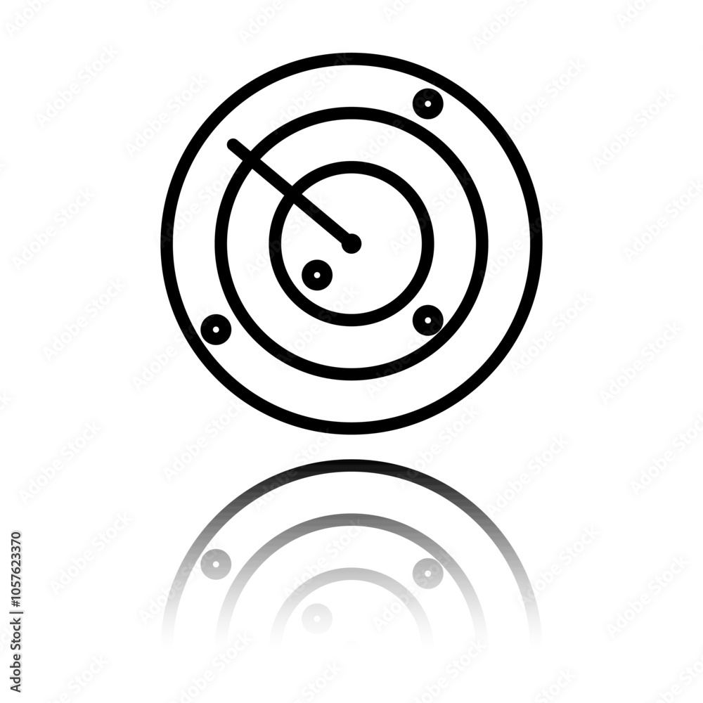 Sonar, radar simple icon. Flat design. Black icon with mirror reflection. White background Sonar, radar simple icon. Flat design. Black icon with mirror reflection. White background