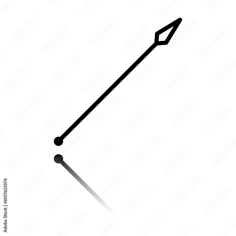 Spear simple icon. Flat design. Black icon with mirror reflection. White background