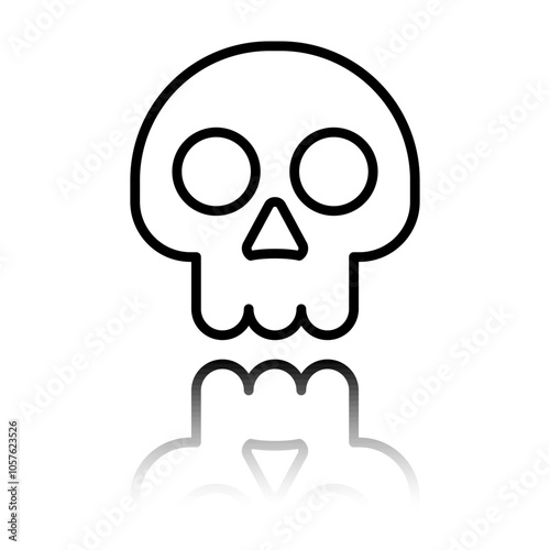 Skull simple icon. Flat design. Black icon with mirror reflection. White background