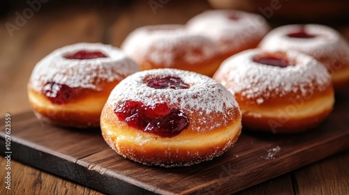 Doughnuts filled with jam and dusted with powdered sugar