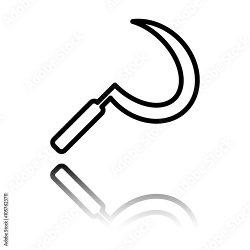 Sickle simple icon. Flat design. Black icon with mirror reflection. White background